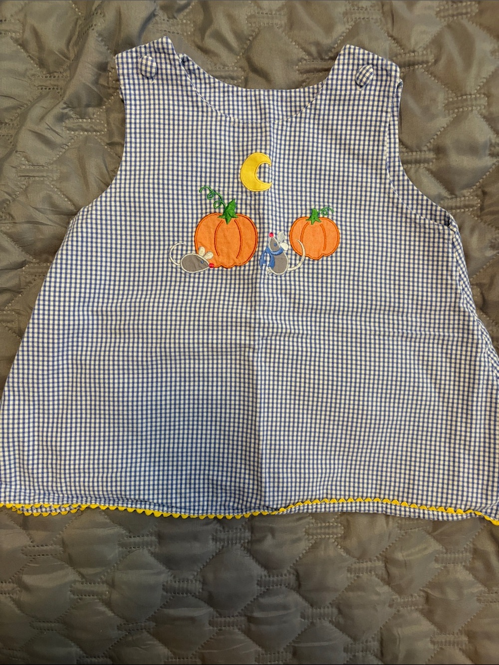 Glorimont Girls Blue Gingham Pumpkin Appliqué Cinderella Tank Top